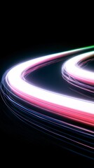 Abstract arc-shaped blue and green light rays forming a wormhole on black background, 3D rendering, close-up shot, gradient, arc, glowing edge lines, 4K resolution, hyper-realistic, high details

