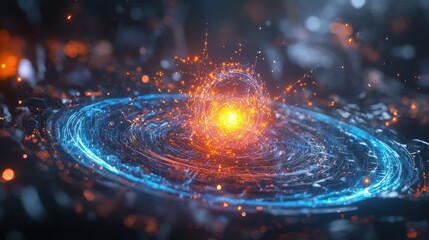 Poster - Glowing Atomic Particles in Detailed Diagram