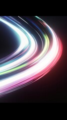 Abstract arc-shaped blue and green light rays forming a wormhole on black background, 3D rendering, close-up shot, gradient, arc, glowing edge lines, 4K resolution, hyper-realistic, high details

