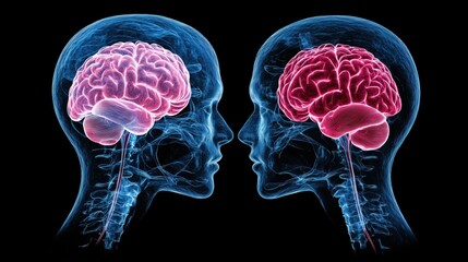 Poster - human brains side profile, detailed neural connections, vibrant colors
