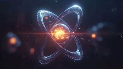 Poster - Detailed Atomic Structure with Swirling Electrons