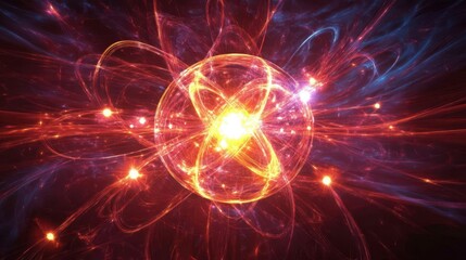 Poster - Glowing Atomic Structure with Energetic Particles