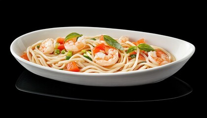 Wall Mural - Shrimp Pasta Dish with Tomato and Basil.