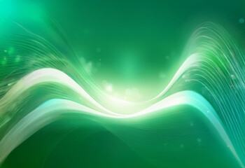 Aufkleber - Abstract green background with flowing white lines and bokeh effect.