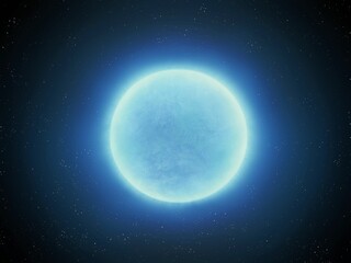 Wall Mural - blue giant star on black background. alien sun in deep space. hot star with high surface temperature
