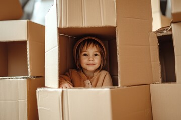 A creative DIY project using cardboard boxes to build a child's fort, representing imagination and resourcefulness