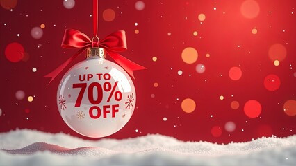 Wall Mural - a discount tag 70 percent off. a 70 percent tag written on the christmas tree bauble, christmas sale