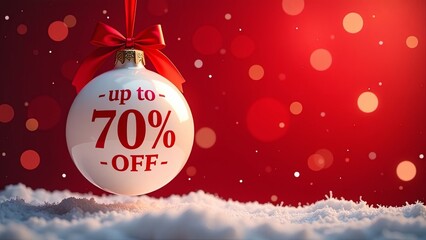 Wall Mural - a discount tag 70 percent off. a 70 percent tag written on the christmas tree bauble, christmas sale