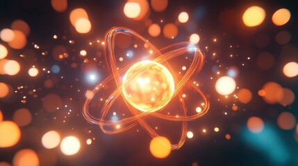Poster - Glowing Atom with Bright Energy Fields
