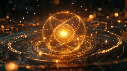 Poster - Bright Stylized Atomic Model with Swirling Particles