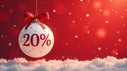 Wall Mural - a discount tag 20 percent off. a 20 percent tag written on the christmas tree bauble, christmas sale