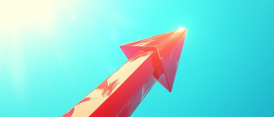 Stylized 3D illustration of a glossy red arrow rising against a light blue background, emphasizing concepts of growth and upward trends