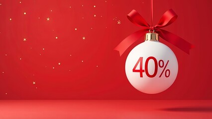 Wall Mural - a discount tag 40 percent off. a 40 percent tag written on the christmas tree bauble, christmas sale