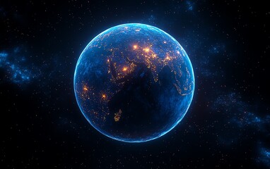 Poster - Stylish Earth globe with animated data blocks, virtual connections glowing in a tech landscape, modern and vibrant design, hightech atmosphere