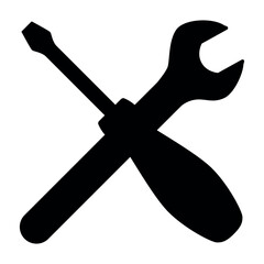 Canvas Print - wrench and screwdriver, two crossed hand tools silhouette shape, black and white vector illustration