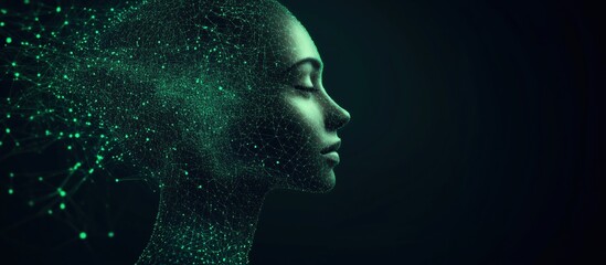 Poster - Digital human silhouette with network connections, glowing particles, abstract art