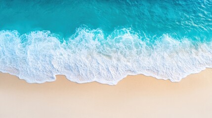 Poster - Waves gently caress a pristine sandy beach under a clear blue sky, AI