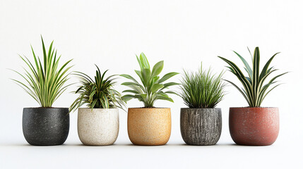 Spider plant in a pot collection isolated on white background