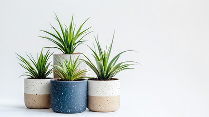 Spider plant in a pot collection isolated on white background