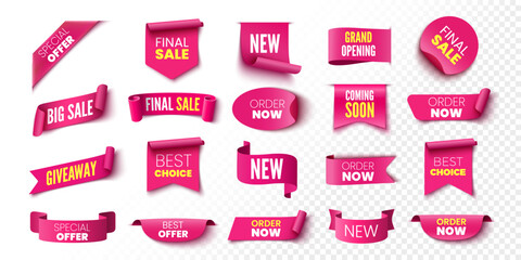best choice, order now, special offer sale banners. pink ribbons, tags and stickers. vector illustra