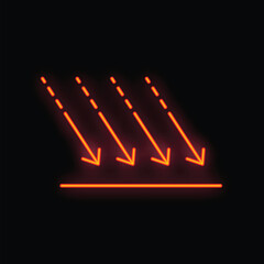 Poster - Neon glowing arrows pointing down on a surface on a black background