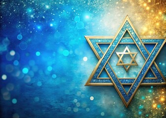 Beautiful Blue Star of David with Gold Inserts on Blue and White Background - Symbol of Jewish Faith, Spirituality, and Cultural Heritage