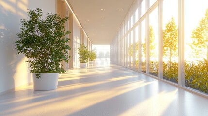 Wall Mural - Bright Modern Hallway with Natural Light and Plants