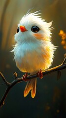 Wall Mural - A small white bird sitting on a tree branch