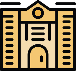 Poster - Simple government building facade icon, with columns and entrance, in filled color style