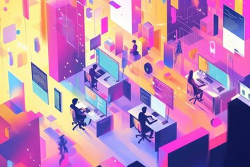 Lively networking event in abstract colors - illustration