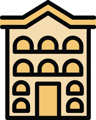 Poster - Simple vector icon of a three story building featuring arched windows and a single door