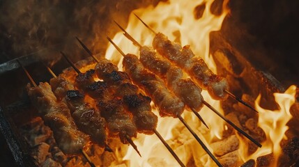 Grilled Chicken Skewers Over Open Flame