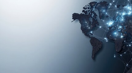 Poster - a detailed representation of a world map showing glowing connections among people icons globally, de