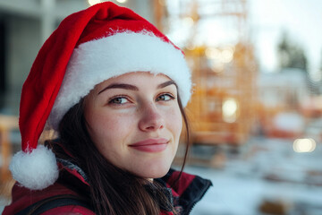 Ai generated image of happy woman worker celebrate the holiday in the workplace