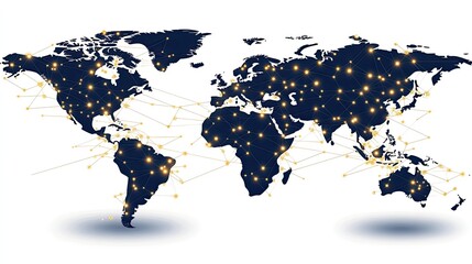 Poster - a detailed representation of a world map showing glowing connections among people icons globally, de