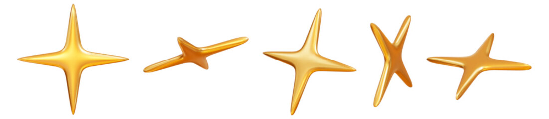 Aufkleber - 3d golden sparkle star set. Stock vector illustration on isolated background.