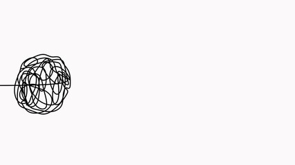 Poster - Open book with chaos and mess circle continuous one line drawn animated video. Problem solution symbol animation.