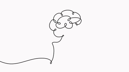 Poster - Head with brain continuous line drawing animation. Mental health concept animated video.
