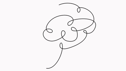 Poster - human brain continuous line drawn animation. wisdom linear symbol animated video.
