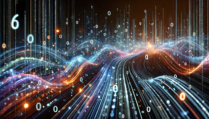Aufkleber - Dynamic wave of binary data a visual representation of information flow in digital space