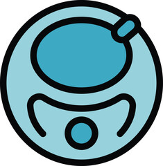 Poster - Cartoon astronaut face looking right wearing a helmet with a visor in a minimalist style