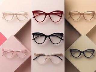 Poster - A collection of stylish cat-eye glasses displayed in various colors and styles.