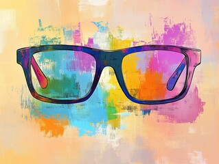 Poster - Colorful graphic illustration of glasses against a vibrant abstract background.