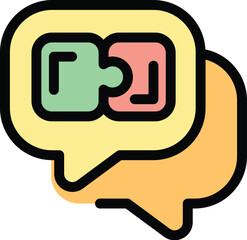 Poster - Two puzzle pieces connecting inside speech bubbles representing problem solving through communication