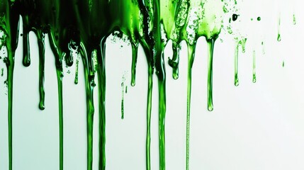 Poster - abstract green paint dripping on a white background