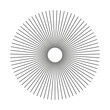 © Hanna - Radial circle black lines. Symbol of Sun star rays. Minimalist circular lines template. Flat graphic element. Spokes with radiating stripes. Abstract illusion geometric shape.