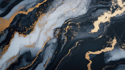 Poster - abstract texture featuring artificial black and white marble with gold veins showcasing decorative m