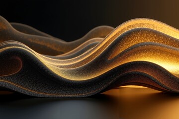 Leinwandbilder - undulating waves of gold and black with a glowing golden light source casting a warm hue