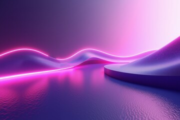 Leinwandbilder - smooth wavy purple surface with glowing pink neon lines creating a flowing futuristic aesthetic