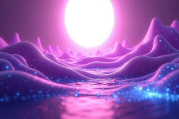 Leinwandbilder - smooth wavy purple surface with glowing pink neon lines creating a flowing futuristic aesthetic